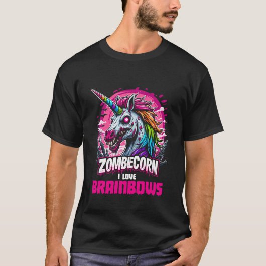 Zombie Unicorn Brains Gothic Funny I Love Brainbow T-Shirt (Vorderseite)