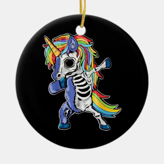 Zombie Unicorn Dabbing Skelett Keramik Ornament (Vorne)