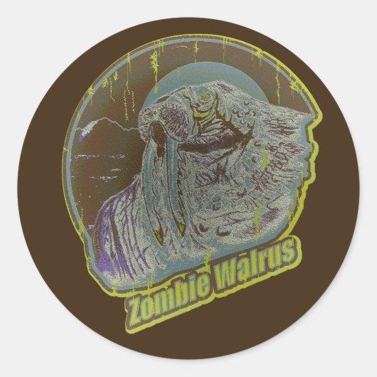 Zombie Walrus Runder Aufkleber (Vorderseite)