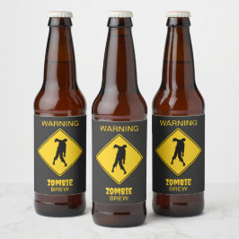 Zombie Warning Halloween Bierflaschenetikett