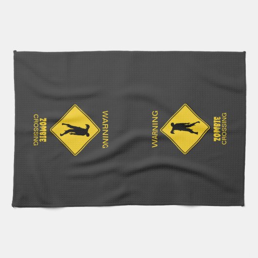 Zombie Warning Halloween Geschirrtuch (Horizontal)