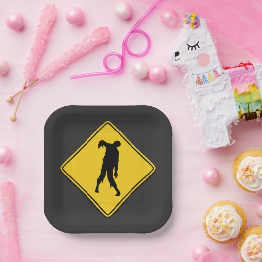 Zombie Warning Halloween Pappteller (Party)