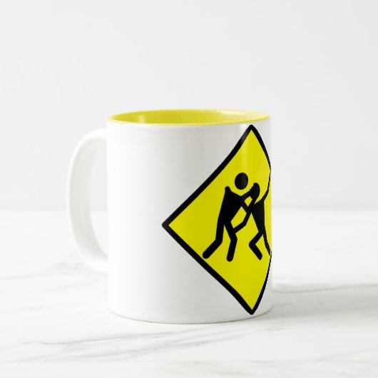 Zombie Warning Road Sign Zweifarbige Tasse (Vorderseite Links)