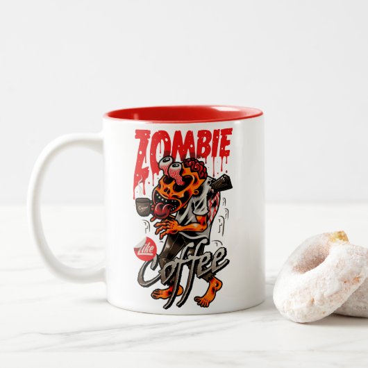Zombie wie Kaffee Zweifarbige Tasse (Mit Donut)