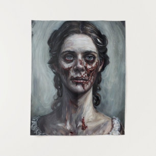 Zombie Woman Horror Portrait Wandteppich