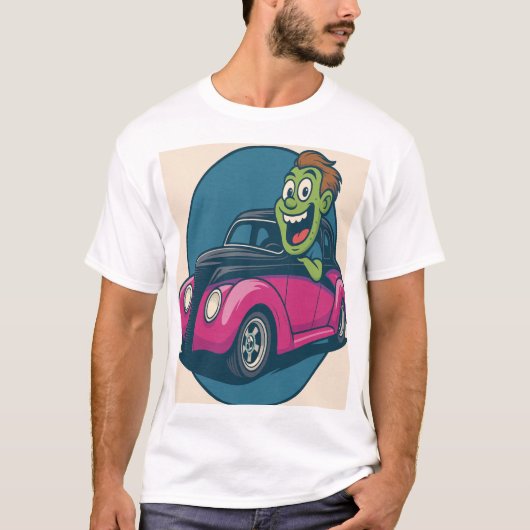 Zombie Zipper: Cartoon Ghoul Cruising in a Hot Rod T-Shirt (Vorderseite)