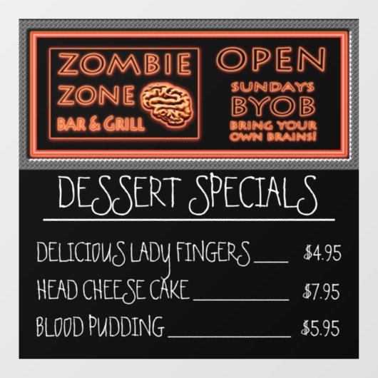 Zombie Zone Bar & Grill Funny Halloween Fensteraufkleber (Blatt)