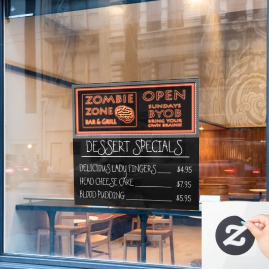 Zombie Zone Bar & Grill Funny Halloween Fensteraufkleber (Café-Fenster)