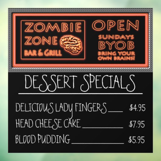 Zombie Zone Bar & Grill Funny Halloween Fensteraufkleber (Blatt 3)