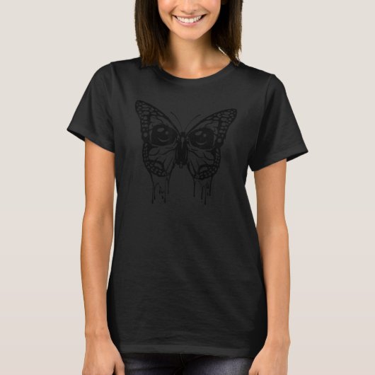Zombiecore Aesthetic Goth Zombie Butterfly Eyes Go T-Shirt (Vorderseite)