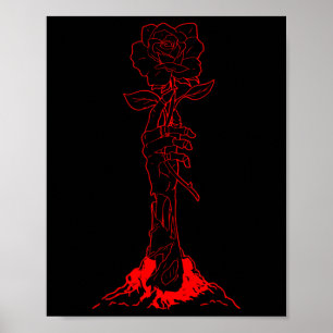 Zombiecore Ästhetik Zombie Hand Rote Rose Skelett Poster