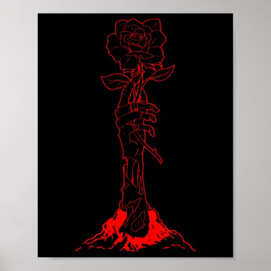 Zombiecore Ästhetik Zombie Hand Rote Rose Skelett Poster (Vorne)