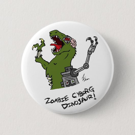 Zombiecyborg-Dinosaurier-Knopf Button (Vorderseite)