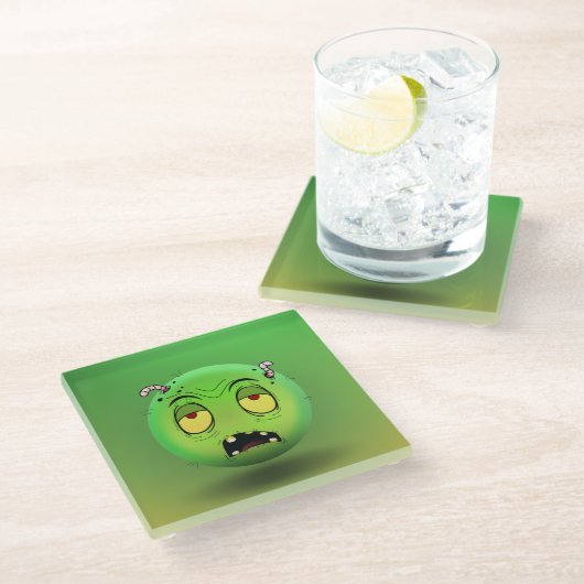 Zombiemoji-Glas Glasuntersetzer (Schrägansicht)