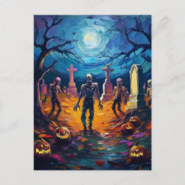 Zombies auf dem Friedhof von Monlit mit Pumpkins Postkarte