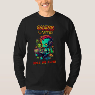 Zombies Gamers Unite Arcade Game Virtual Player Te T-Shirt