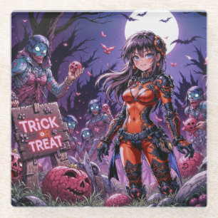 Zombies geben Gehirne heraus Halloween Süßes oder  Glasuntersetzer