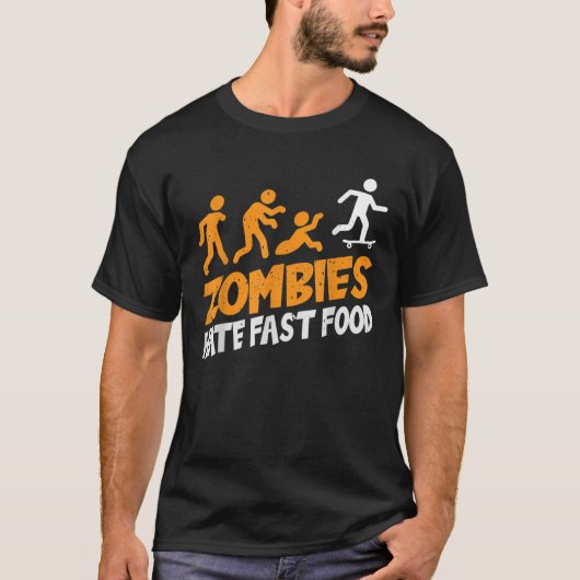Zombies hasst Fast Food I Skateboarder Halloween S T-Shirt (Vorderseite)