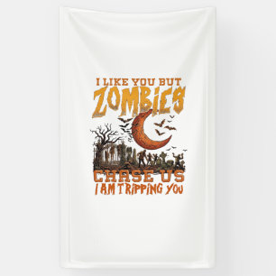 Zombies jagen uns Halloween-Friedhof-Halbmond Banner