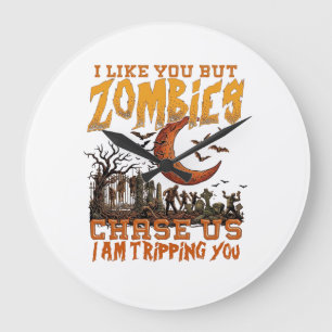 Zombies jagen uns Halloween-Friedhof-Halbmond Große Wanduhr