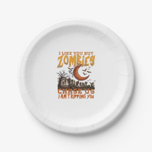 Zombies jagen uns Halloween-Friedhof-Halbmond Pappteller