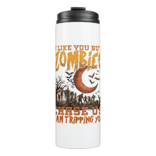 Zombies jagen uns Halloween-Friedhof-Halbmond Thermosbecher