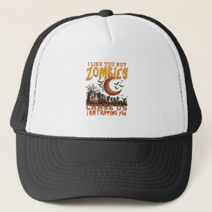 Zombies jagen uns Halloween-Friedhof-Halbmond Truckerkappe