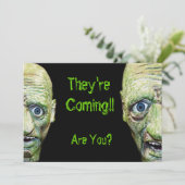 Zombies kommen Beängstigenden Halloween doppelseit Einladung (Stehend Vorderseite)