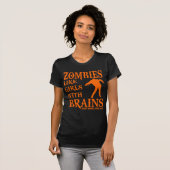 ZOMBIES MÖGEN MÄDCHEN MIT GEHIRN-ORANGE LOGO-SHIRT T-Shirt (Vorne ganz)