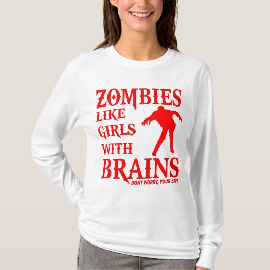 ZOMBIES MÖGEN MÄDCHEN MIT GEHIRN-ROT-LOGO T-Shirt (Vorderseite)