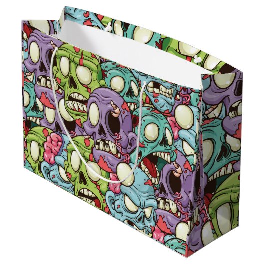 Zombies Pattern Halloween Große Geschenktüte (Rückseite Schrägansicht)
