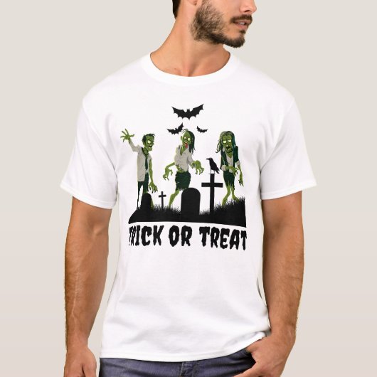Zombies Trick oder Treatment Design T-Shirt (Vorderseite)