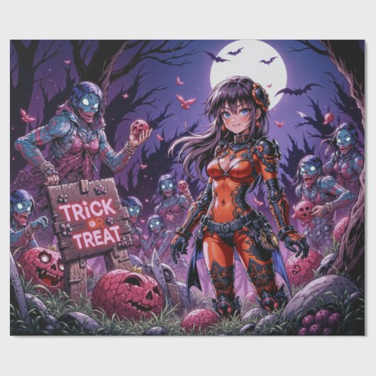 Zombies verschenken Gehirne Halloween Süßes oder S Geschenkpapier (Flach)