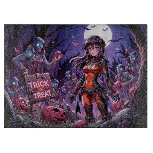 Zombies verschenken Gehirne Halloween Süßes oder S Schneidebrett (Vorderseite)