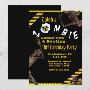 Zombies Yellow & Black Birthday Party Einladung