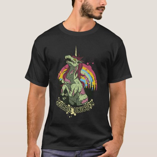 Zombieunicorn-Regenbogen-Horror lustig T-Shirt (Vorderseite)