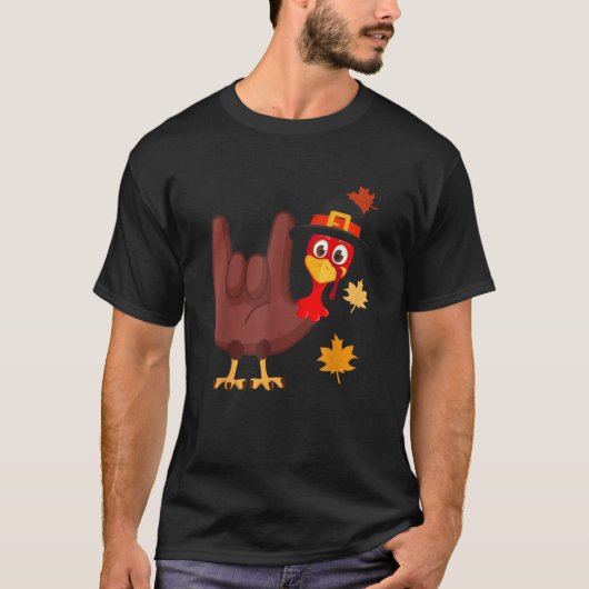 Zone 365 Erntedank ASL Funny Turkey Unisex Adul T-Shirt (Vorderseite)