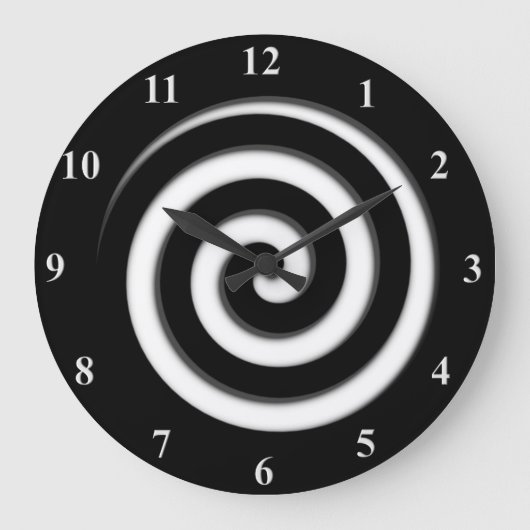 Zone Out Black Spiral Hypno Wall Clock Große Wanduhr (Vorderseite)