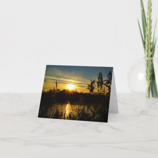 Zonsondergang bij een meertje met rietpluimen. dankeskarte (Vorderseite)