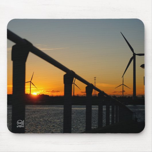Zonsondergang met windmolen, Rustgevend relaxt. Mousepad (Vorne)