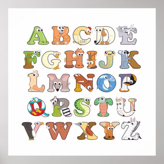 Zoo Animal Alphabet Letters ABCs Lernen Poster (Vorne)