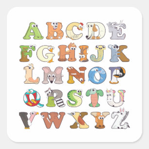 Zoo Animal Alphabet Letters ABCs Lernen Quadratischer Aufkleber