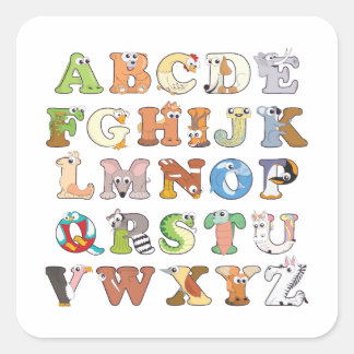 Zoo Animal Alphabet Letters ABCs Lernen Quadratischer Aufkleber