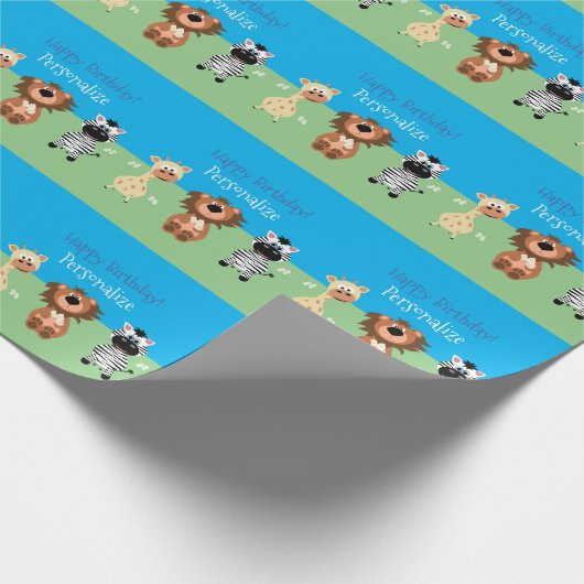 Zoo Animal Birthday Personalisiert Geschenkpapier (Ecke)