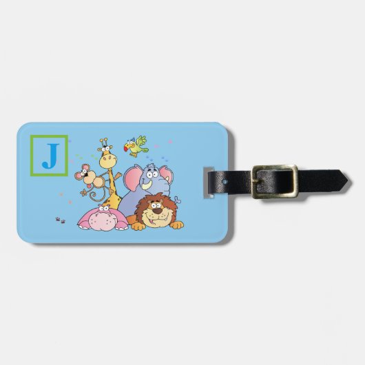Zoo Animal Blue Gepäckmarke mit Initial Gepäckanhänger (Vorderseite horizontal)