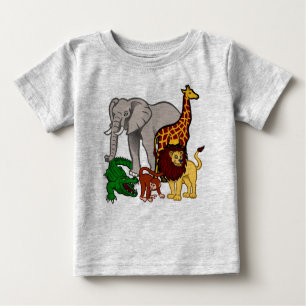 Zoo Animal Monkey Giraffe Lion Elephant Crock Baby T-shirt