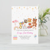 Zoo animals cute first birthday invitation einladung (Stehend Vorderseite)
