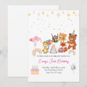 Zoo animals cute first birthday invitation einladung (Vorne/Hinten)
