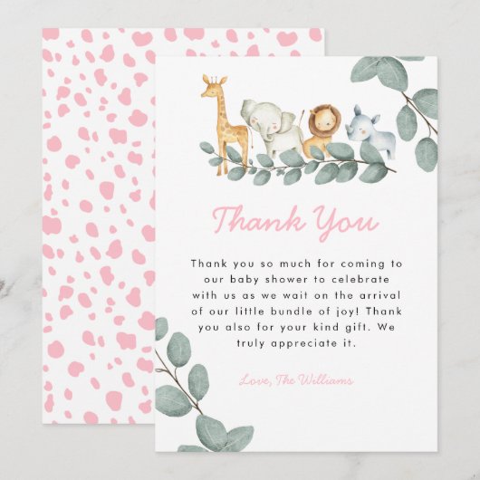 Zoo Animals Girl Baby Dusche Danke Karte (Vorne/Hinten)