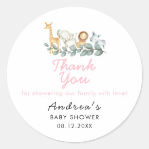 Zoo Animals Girl Baby Dusche Vielen Dank Runder Aufkleber